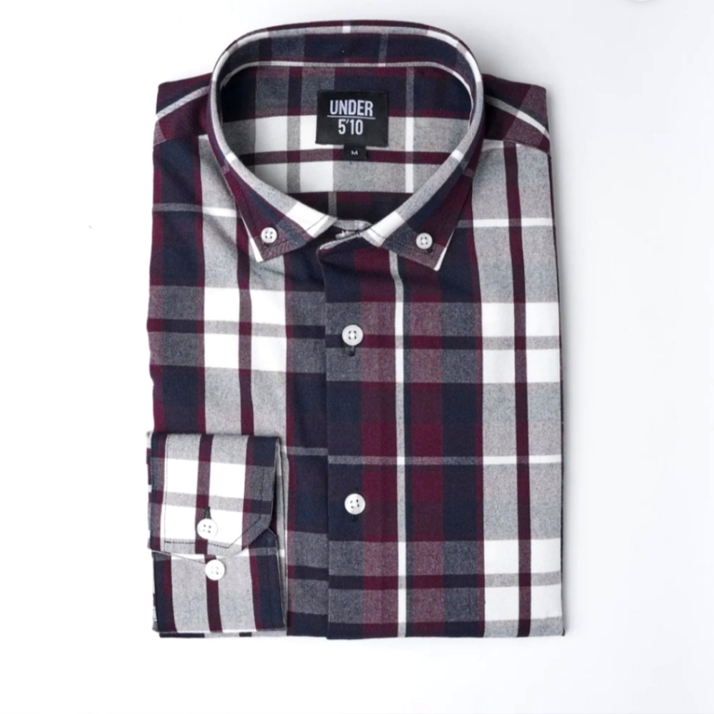 Under 5'10" (U-510) Flannel Button Down Wine Plaid Size S